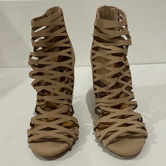 ANNE MICHELLE Women's Sugarlove Strappy Peep Toe Stiletto Heel - nude, size 6 - Picture 5 of 12